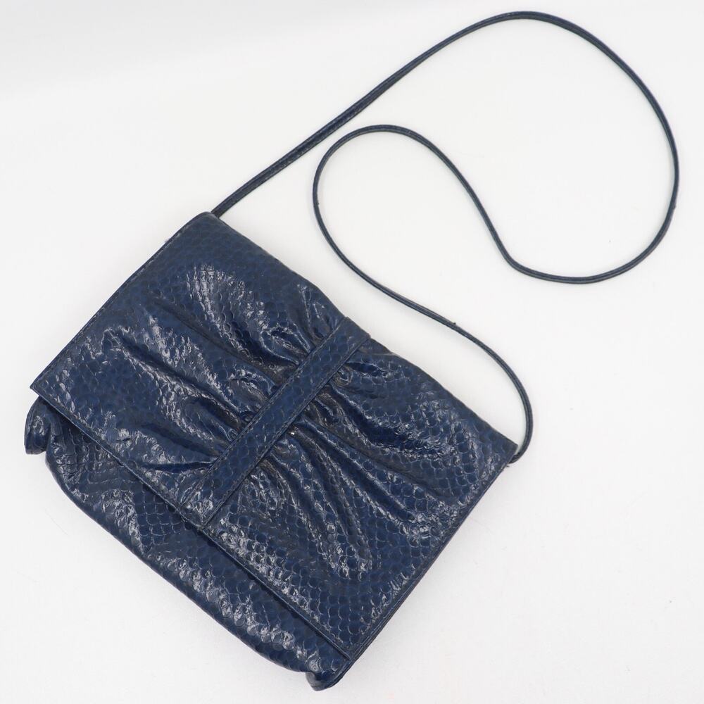 Mary Ann Rosenfeld Handbag S Blue Ruched Snakeskin Leather Purse Shoulder Bag